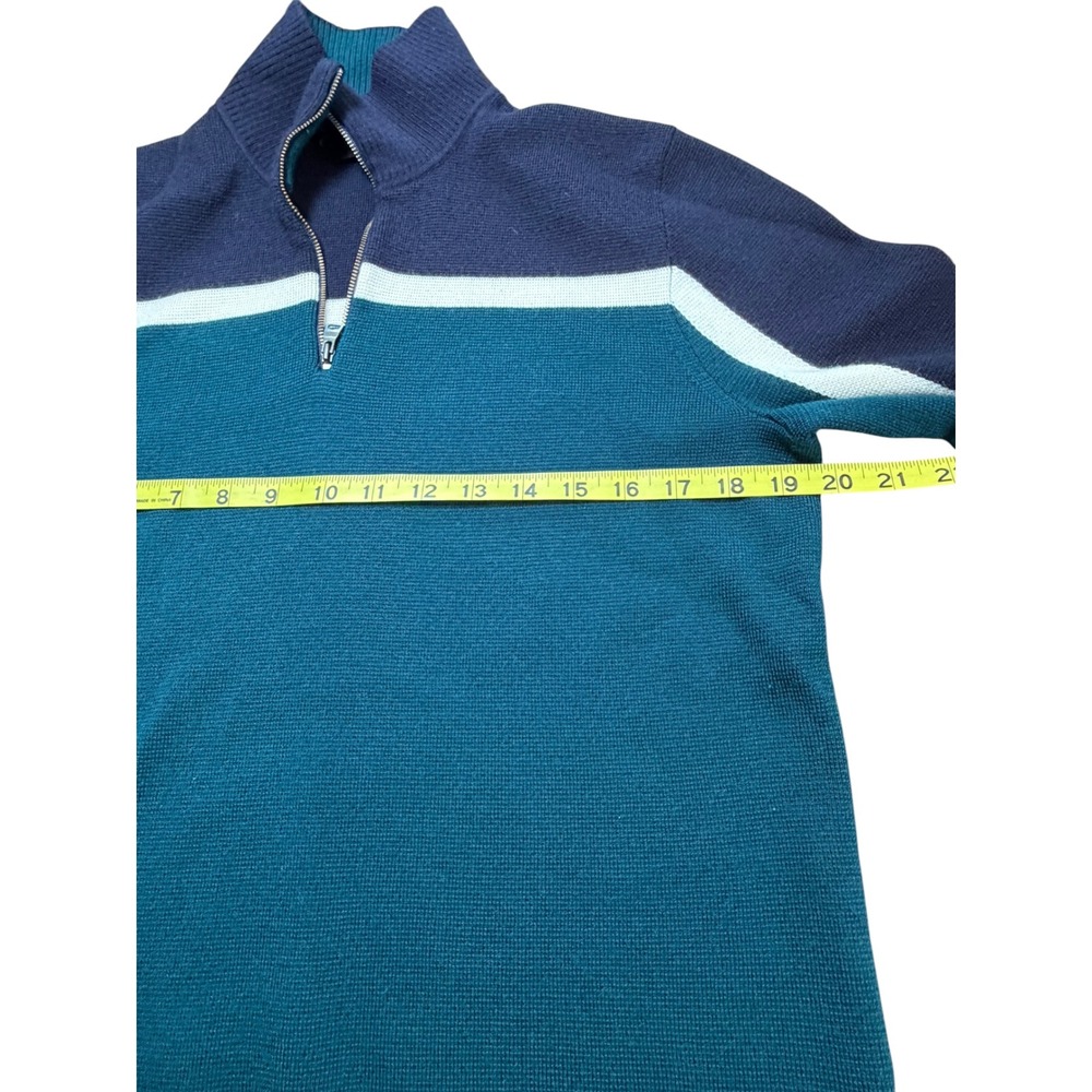 Banana Republic Mens Quarter Zip Sweater Teal Navy Colorblock Mock Neck Medium - Picture 5 of 5